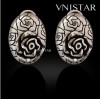 Free shipping!Stud earrings, oval shape, rose raised and stamped, rose earring, VE439, size in 16*22mm, sold in 2prs per pack