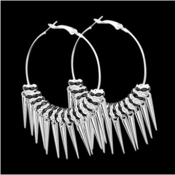 Free shipping! Silver plated hoop earrings, spike earring, BWE013-5, dia in 50mm, sold in 2prs per pack