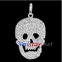 Free shipping! Wholesale high quality double silver plated skull clasp charms HCC264-1 with clear stones, sold in 5pcs per pack