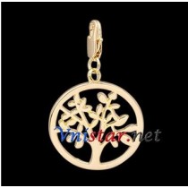 Free shipping! Wholesale high quality real 18k gold plated clasp charms HCC276-2 with tree pendant, sold in 5pcs per pack