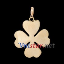 Free shipping! Wholesale high quality real 18k gold plated clasp charms HCC261-1 with clover pendant, sold in 5pcs per pack