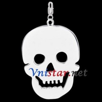 Free shipping! Wholesale high quality double silver plated clasp charms HCC257-1 with skull pendant, sold in 3pcs per pack