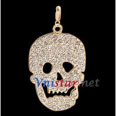 Free shipping! Wholesale high quality real 18k gold plated skull clasp charms HCC264 with clear stones, sold in 3pcs per pack