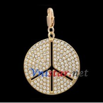 Free shipping! Wholesale real 18k gold plated peace sign clasp charms HCC262-2 with clear stones, sold in 2pcs per pack