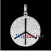 Free shipping! Wholesale double silver plated peace sign clasp charms HCC262-1 with clear stones, sold in 2pcs per pack