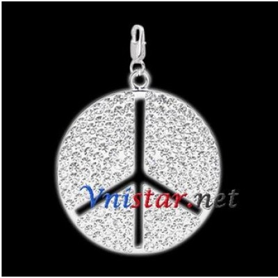 Free shipping! Wholesale double silver plated peace sign clasp charms HCC262-1 with clear stones, sold in 2pcs per pack
