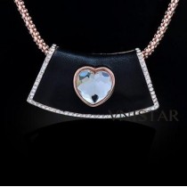 Free shipping! Fashion necklaces, trapezoid pendant, heart crystal, VN399, pendant size 28*52mm, sold in 2 pcs per pack