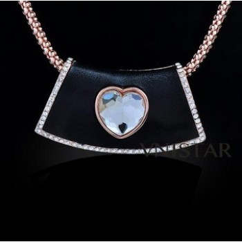 Free shipping! Fashion necklaces, trapezoid pendant, heart crystal, VN399, pendant size 28*52mm, sold in 2 pcs per pack