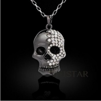 Free shipping! Fashion necklaces, skull necklace, hollow 3D skull pendant, VN401, skull size 25*35mm, sold in 2 pcs per pack