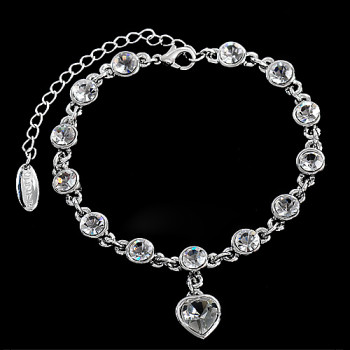 Free shipping! Fashion crystal bracelet, chain bracelet, round and heart shape crystal, VB005, length is 18cm,  sold in 2pcs per pack