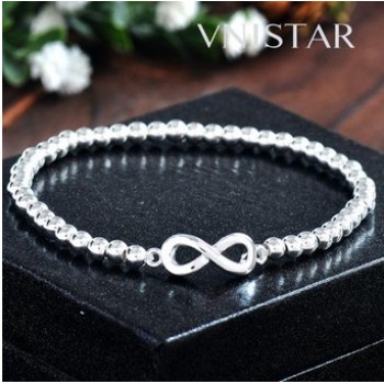 Free shipping! Beaded bracelets, infinite charm, round beads, elastic, VSB091,infinite charm size 7*21mm,  sold in 10pcs per pack