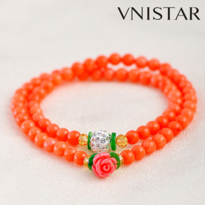 Free shipping! Beaded bracelets, coral and turquoise double wrap bracelets, SL089, elastic,  sold in 3pcs per pack