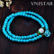 Free shipping! Beaded bracelets, coral and turquoise double wrap bracelets, SL089, elastic,  sold in 3pcs per pack
