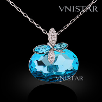Free shipping! Necklaces, fashion crystal necklace, large oval crystal, butterfly raised, VN566, pendant size 30*33mm, sold in 2 pcs per pack