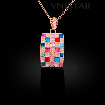 Free shipping! Necklaces, fashion crystal necklace, rectangle pendant, VN557, pendant size 20*33mm, sold in 2 pcs per pack