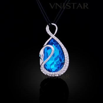 Free shipping! Necklaces, fashion crystal necklace, swan pendant, big teardrop crystal, VN549, pendant size 28*48mm, sold in 2 pcs per pack