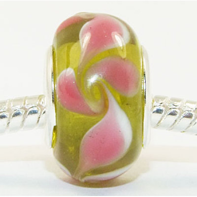 Free Shipping! Vnistar wholesale silver plated core glass beads PGB035, fashion yellow  beads with pink flower size in 14*10mm, sold as 20pcs each pack