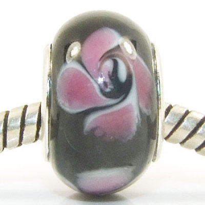 Free Shipping! Vnistar wholesale silver plated core glass beads PGB054, Black glass beads with pink flowers size in 14*10mm, sold as 20pcs each pack