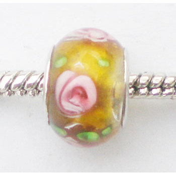 Free Shipping! Vnistar wholesale silver plated core glass beads PGB065, yellow glass lady beads with pink follow size in 14*10mm, sold as 20pcs each pack