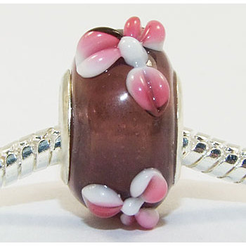 Free Shipping! Vnistar wholesale silver plated core glass beads PGB070, brown with pink flower  beads  size in 14*10mm, sold as 20pcs each pack