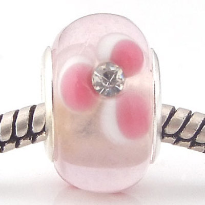 Free Shipping! Vnistar silver plated core glass PGSS043, pink glass beads with white stones, sold as 20pcs each pack