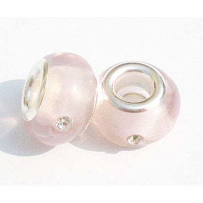 Free Shipping! Vnistar silver plated core glass PGSS050, pink glass beads with white stones size in 14*10mm, sold as 20pcs each pack