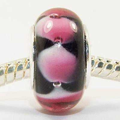 Free Shipping! Vnistar silver plated core glass beads with black and pink color -PGB327 size 9*14mm,sold as 20pcs each pack