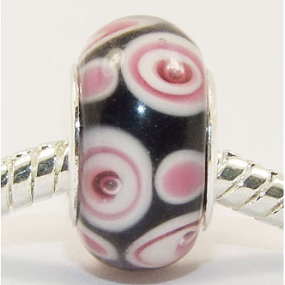 Free Shipping! Vnistar silver plated core glass beads with black and pink patterned -PGB352 size 9*14mm, sold as 20pcs each pack