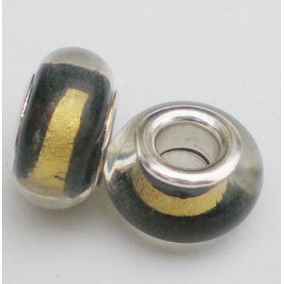 Free Shipping! Vnistar silver plated core glass beads black with gold foil PGB121 size 9*14mm, sold as 20pcs each pack