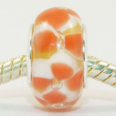 Free Shipping! Vnistar silver plated glass beads PGB370 yellow beads with white orange flowers in it, sold as 20pcs each pack
