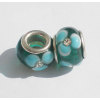 Free Shipping! Vnistar silver plated core green glass beads PGSS029 with stones and blue flowers, sold as 20pcs each pack