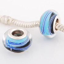 Free Shipping! Vnistar silver plated core glass beads PGB409, black and light blue glass beads