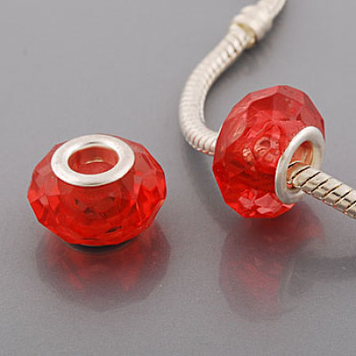Free Shipping! Silver plated core facet resin bead PGB514, red bead with size in 9*15mm, 60pcs per pack