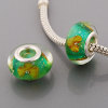 Free Shipping! Silver plated core glass bead PGB505, sparkling green bead with flowers in 9*14mm, 20pcs per pack