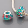 Free Shipping! Silver plated core glass bead PGB504, green bead with pink flowers, size in 9*14mm, 20pcs per pack