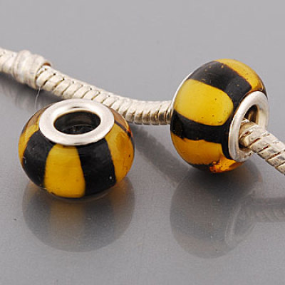 Free Shipping! Vnistar silver plated core glass beads PGB500, black and yellow mixed beads, size in 9*14mm, 20pcs per pack