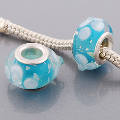 Free Shipping!Vnistar silver plated core light blue glass beads PGB445 with white flowers and ball raised, 20pcs per pack