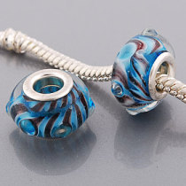Free Shipping! Vnistar silver plated core cyan glass beads PGB444 with twist line inside and glass ball raised, 20pcs per pack