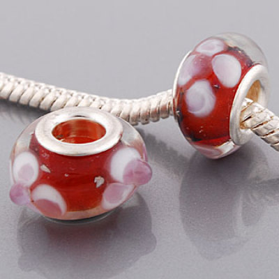 Free Shipping! Vnistar silver plated core red glass beads PGB427 with orchid flowers and glass ball raised, 20pcs per pack