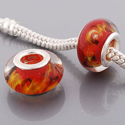 Free Shipping! Vnistar silver plated core red glass beads PGB424 with yellow twist line inside, 9*14mm, 20pcs per pack