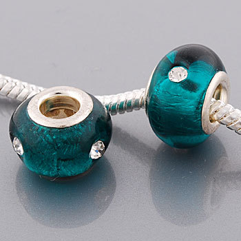 Free Shipping! Vnistar silver plated core green glass beads PGSS109 with white stones, size in 9*14mm, 20pcs per pack