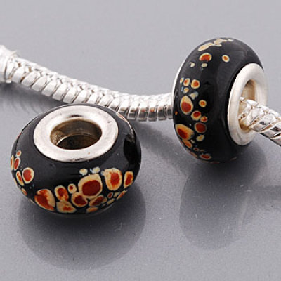 Free Shipping!Vnistar silver plated core black glass beads PGB417 with yellow and brown mixed flowers on top, 20pcs per pack