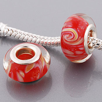 Free Shipping!Vnistar silver plated core red glass beads PGB415 with yellow swirl on top, 9*14mm, 20pcs per pack