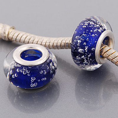 Free Shipping!Vnistar silver plated core blue glass beads PGB413 with white bubble floating inside, 9*14mm, 20pcs per pack