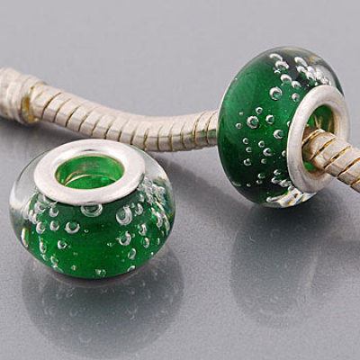 Free Shipping!Vnistar silver plated core green glass beads PGB412 with white bubble floating inside, 9*14mm, 20pcs per pack
