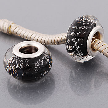 Free Shipping!Vnistar silver plated core black glass beads PGB411 with white bubble floating inside, 9*14mm, 20pcs per pack