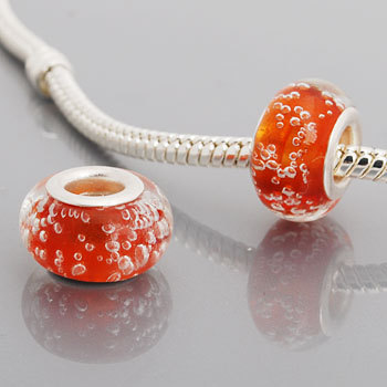 Free Shipping!Silver plated core orange glass bead PGB564 with white bubble floating inside in 8*14mm, 20pcs per pack