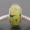 Free Shipping! Silver plated core glass bead PGB554, tan bead with yellow flowers, size in 9*14mm, 20pcs per pack