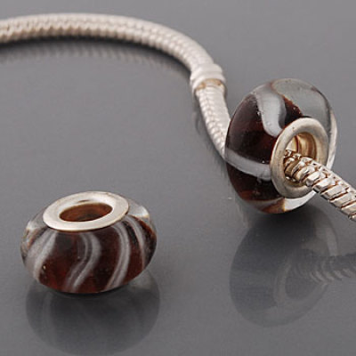 Free Shipping! Silver plated core glass bead PGB549 with white lines, size in 8*14mm, 20pcs per pack