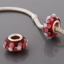 Free Shipping! Silver plated core red glass bead PGB543 with flowers and glass balls raised in 9*15mm, 20pcs per pack